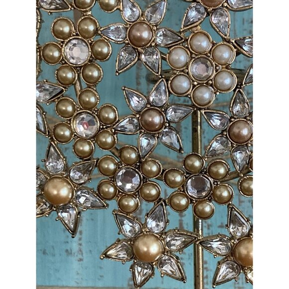 Pottery Barn Jeweled Snowflake Christmas Tree Topper White Yellow Pearl Goldtone - Picture 5 of 12